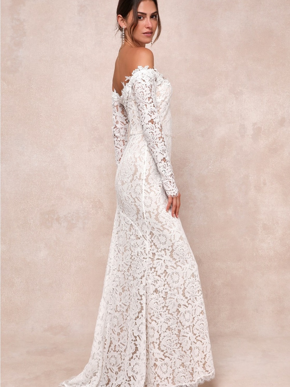 Lulu's White Off-Shoulder Lace Long Sleeve Maxi Dress - Picture 3 of 11